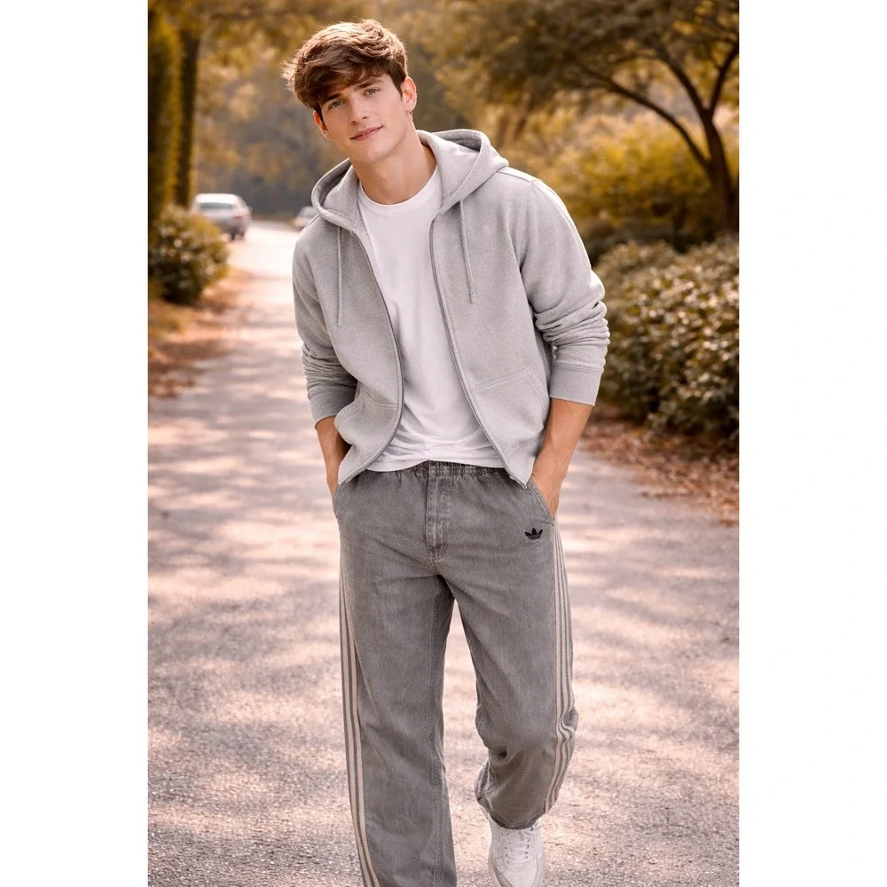 Adidas Originals Grey Washed‎ Denim Elastic Waist Pants XL Kids/XS Mens